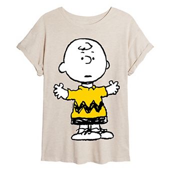 Juniors' Peanuts Charlie Oversized Tee
