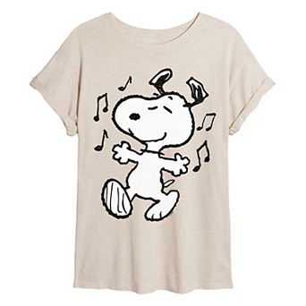 Juniors' Peanuts Snoopy Dancing Oversized Tee