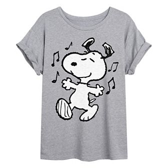 Juniors' Peanuts Snoopy Dancing Oversized Tee