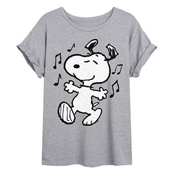 Juniors' Peanuts Snoopy Dancing Oversized Tee