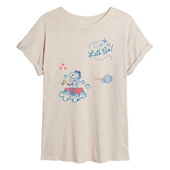 Juniors' Peanuts Travel Icon Collage Oversized Tee