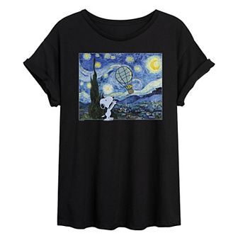 Juniors' Peanuts Snoopy The Starry Night Oversized Tee