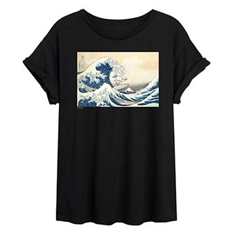 Juniors' Peanuts The Great Wave Off Kanagawa Oversized Tee