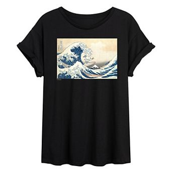 Juniors' Peanuts The Great Wave Off Kanagawa Oversized Tee