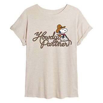 Juniors' Peanuts Howdy, Partner Snoopy Oversized Tee
