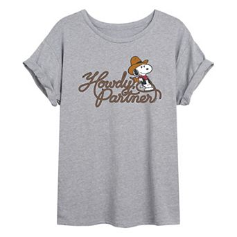 Juniors' Peanuts Howdy, Partner Snoopy Oversized Tee