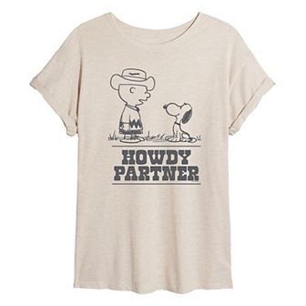 Juniors' Peanuts Charlie & Snoopy Howdy Partner Oversized Tee