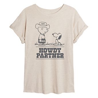 Juniors' Peanuts Charlie & Snoopy Howdy Partner Oversized Tee