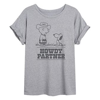 Juniors' Peanuts Charlie & Snoopy Howdy Partner Oversized Tee