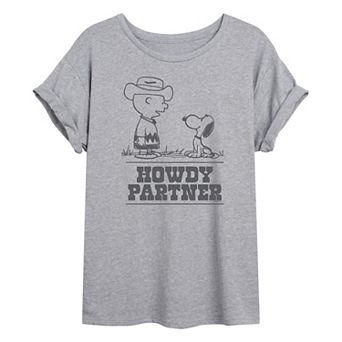 Juniors' Peanuts Charlie & Snoopy Howdy Partner Oversized Tee
