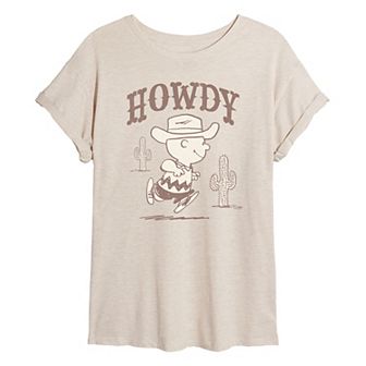Juniors' Peanuts Howdy Charlie Brown Oversized Tee
