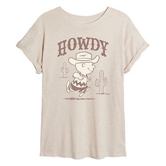 Juniors' Peanuts Howdy Charlie Brown Oversized Tee
