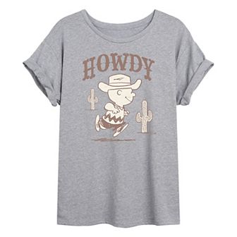 Juniors' Peanuts Howdy Charlie Brown Oversized Tee