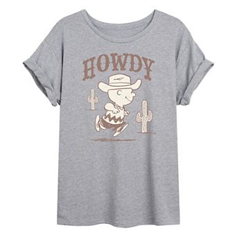 Juniors' Peanuts Howdy Charlie Brown Oversized Tee
