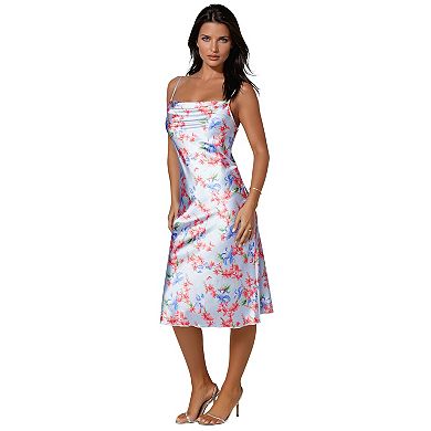 Women's bebe Print Satin Slip Midi Dress