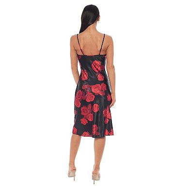 Women's bebe Print Satin Slip Midi Dress