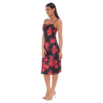 Women's bebe Print Satin Slip Midi Dress