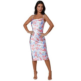 Women's bebe Print Satin Slip Midi Dress