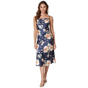 Women's bebe Print Satin Slip Midi Dress