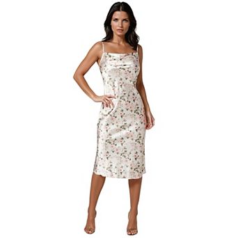 Women's bebe Print Satin Slip Midi Dress