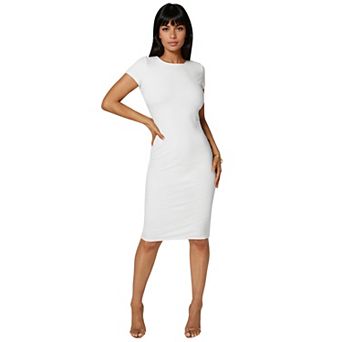 Women's bebe Short Sleeve Midi Ribbed T-Shirt Dress