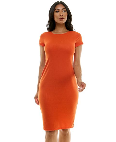 Женские платья bebe Women's bebe Short Sleeve Midi Ribbed T-Shirt Dress