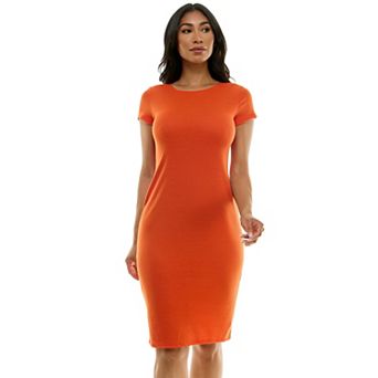 Women's bebe Short Sleeve Midi Ribbed T-Shirt Dress