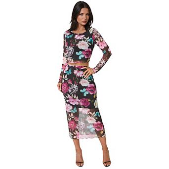 Women's bebe 2 pc Long Sleeve Crop Top & Midi Skirt Set