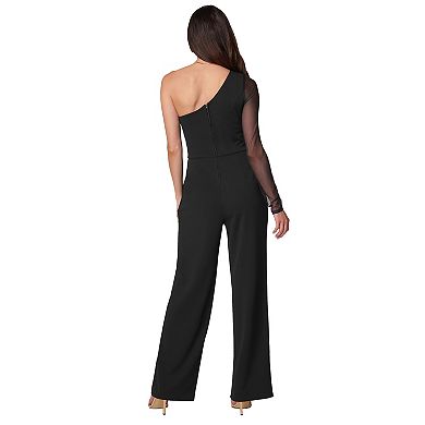 Women's bebe One Shoulder Mesh Sleeve Jumpsuit
