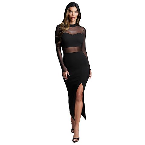 Женские платья bebe Women's bebe Mockneck Rib Maxi Dress with Slit