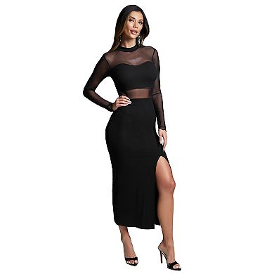 Women's bebe Mockneck Rib Maxi Dress with Slit