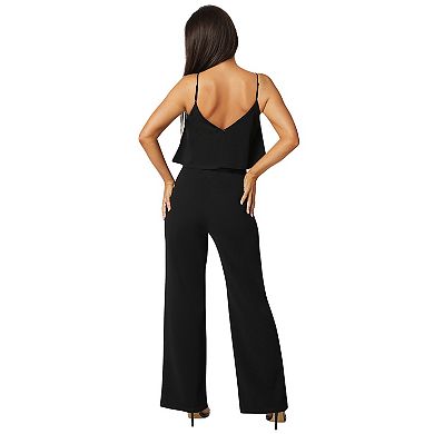Women's bebe V-Neck & Spaghetti Straps Wide Leg Jumpsuit