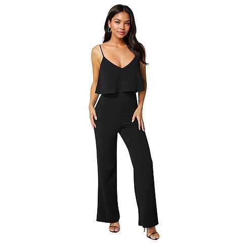 Женские комбинезоны bebe Women's bebe V-Neck & Spaghetti Straps Wide Leg Jumpsuit