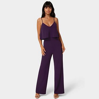 Women's bebe V-Neck & Spaghetti Straps Wide Leg Jumpsuit