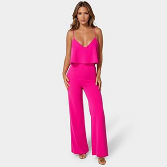 Women's bebe V-Neck & Spaghetti Straps Wide Leg Jumpsuit