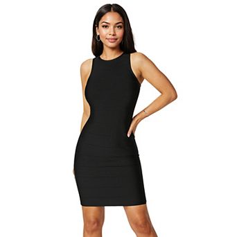 Women's bebe Racer Neck Mini Dress