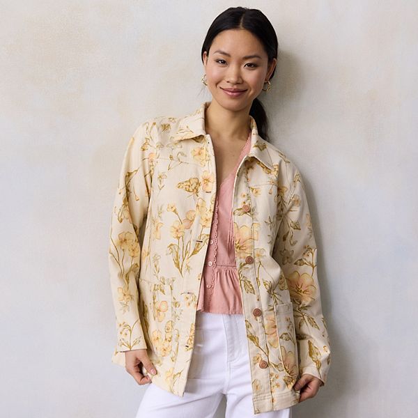 Women's LC Lauren Conrad Floral Denim Chore Jacket