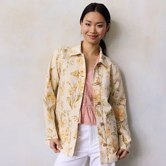 Petite LC Lauren Conrad Floral Denim Chore Jacket