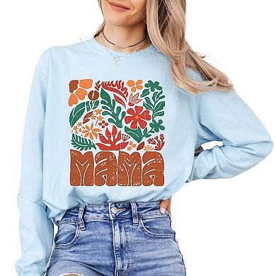 Mama Fall Floral - Women's Garment Dyed Long Sleeve Graphic T-Shirt