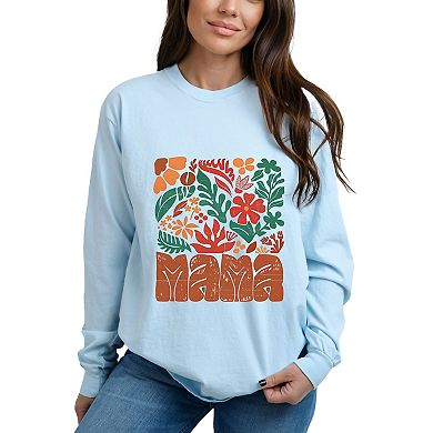Mama Fall Floral - Women's Garment Dyed Long Sleeve Graphic T-Shirt