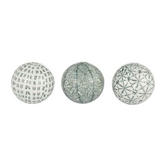Set Of 3 Ceramic Orbs - 4" Set Of Green And White Decorative Round Table Orbs For Home Or Office