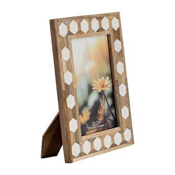 Wooden Picture Frame with Hexagonal Inlay Design, Handcrafted Resin & Wood