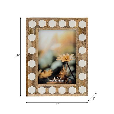 Wooden Picture Frame with Hexagonal Inlay Design, Handcrafted Resin & Wood