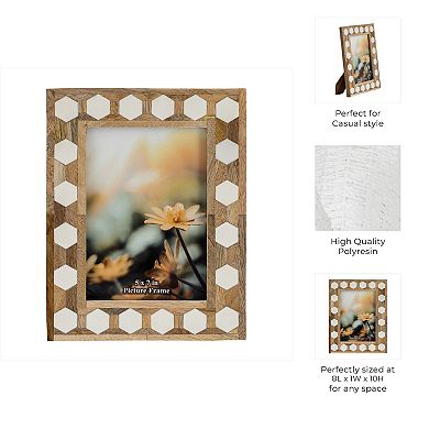Wooden Picture Frame with Hexagonal Inlay Design, Handcrafted Resin & Wood