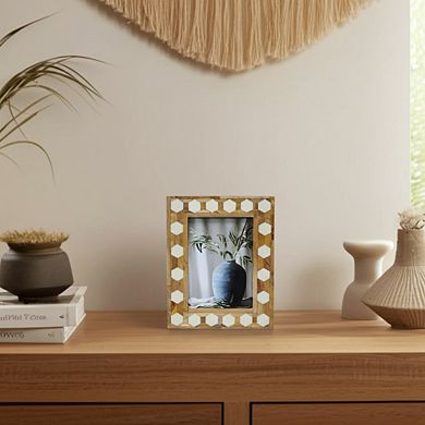 Wooden Picture Frame with Hexagonal Inlay Design, Handcrafted Resin & Wood