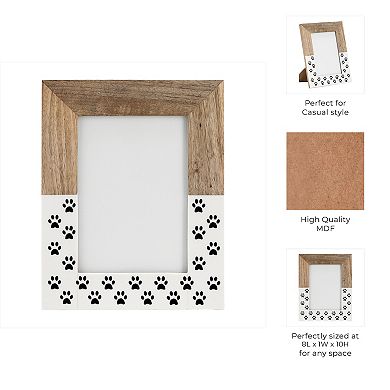 Set of 2 Wooden Picture Frames with Paw Print Design - Rustic Wood & Resin Photo Display