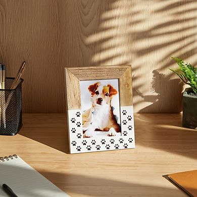 Set of 2 Wooden Picture Frames with Paw Print Design - Rustic Wood & Resin Photo Display