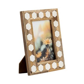 Wooden Picture Frame with Hexagonal Inlay Design, Handcrafted Resin & Wood