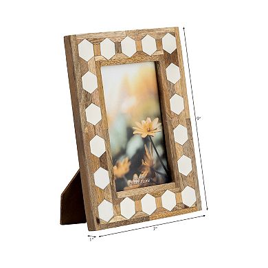 Wooden Picture Frame with Hexagonal Inlay Design, Handcrafted Resin & Wood
