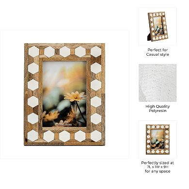Wooden Picture Frame with Hexagonal Inlay Design, Handcrafted Resin & Wood